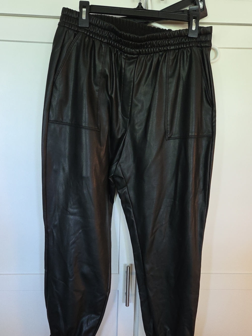 Men's Black Faux Leather Jogger Pants - Classic Style